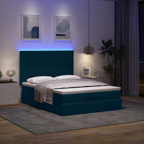 vidaXL Estructura de cama otomana con colchones terciopelo azul oscuro