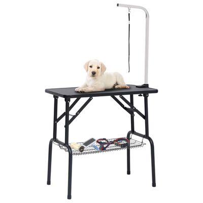vidaXL Mesa de aseo ajustable para perros con 1 lazo y cesta
