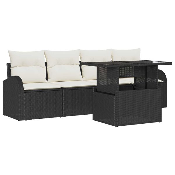 vidaXL Conjunto de sofá de jardín 5 pcs Negro Rattan de Poliéster
