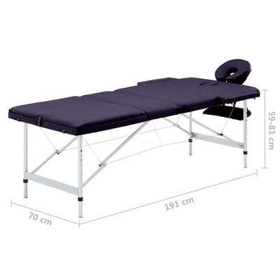 vidaXL Camilla de masaje plegable 3 zonas aluminio morado