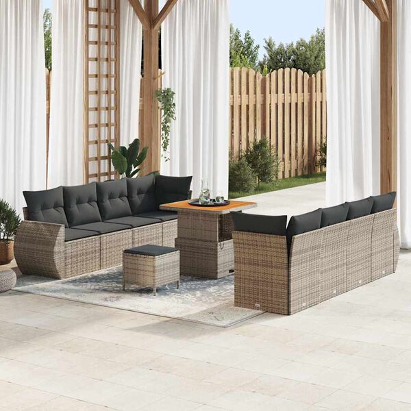 vidaXL Conjunto de sof&aacute; de jard&iacute;n 11 pcs Gris rat&aacute;n sint&eacute;tico