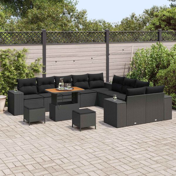 vidaXL Conjunto de sof&aacute; de jard&iacute;n 13 pcs Negro rat&aacute;n sint&eacute;tico