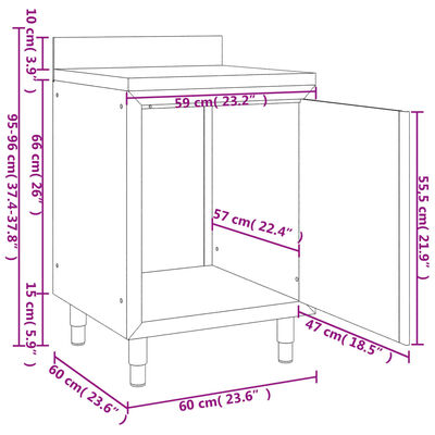 vidaXL Mesa de trabajo comercial mueble acero inoxidable 60x60x96 cm