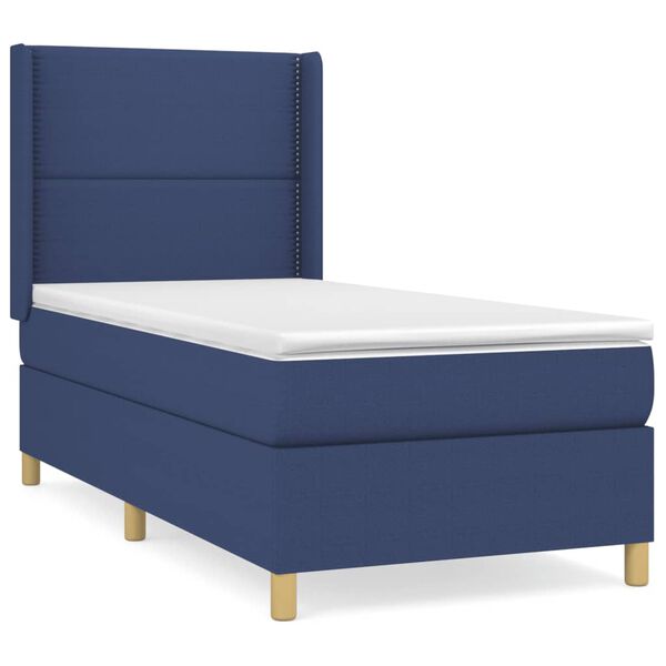 vidaXL Cama box spring con colch&oacute;n tela azul 90x190 cm