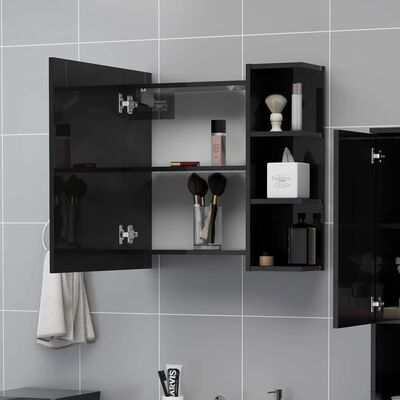 vidaXL Armario espejo baño contrachapada negro brillo 62,5x20,5x64 cm