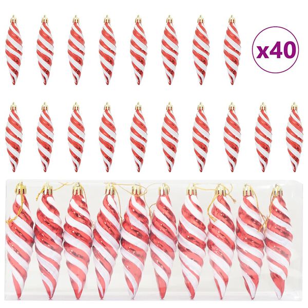 vidaXL Esfera Espiral de Navidad 40 pcs Rojo