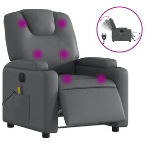 vidaXL Sill&oacute;n de masaje reclinable el&eacute;ctrico cuero sint&eacute;tico gris
