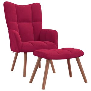 vidaXL Sill&oacute;n de relax con taburete terciopelo rojo tinto