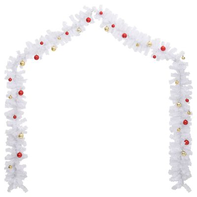 vidaXL Guirnalda de Navidad decorada con bolas blanco 5 m