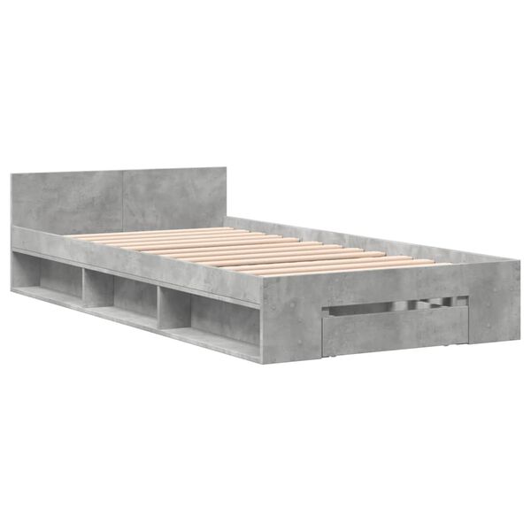 vidaXL Cama con caj&oacute;n madera de ingenier&iacute;a gris hormig&oacute;n 90x190 cm