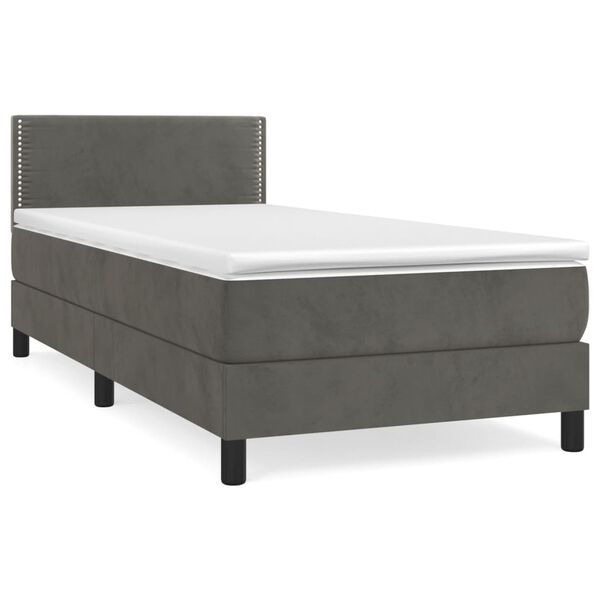 vidaXL Cama box spring con colch&oacute;n terciopelo gris oscuro 90x200 cm
