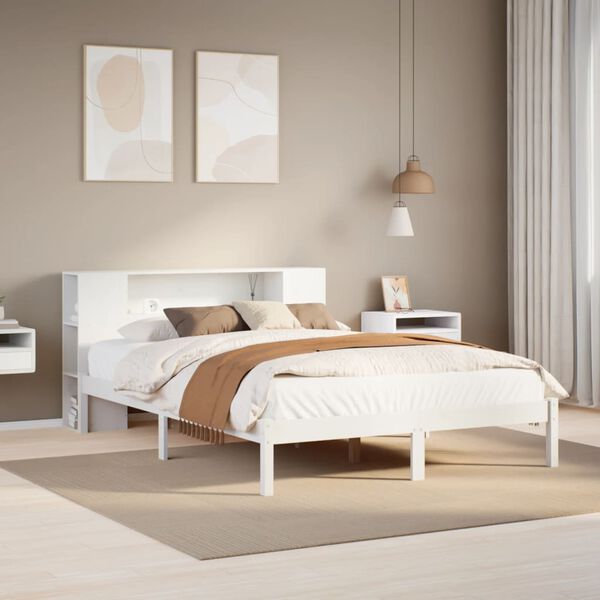 vidaXL Cama con estantería sin colchón madera maciza blanca 160x200 cm
