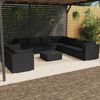 vidaXL Set de muebles de jard&iacute;n 10 pzas cojines rat&aacute;n sint&eacute;tico negro