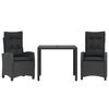 vidaXL Set comedor de jard&iacute;n 3 pzas con cojines rat&aacute;n sint&eacute;tico negro