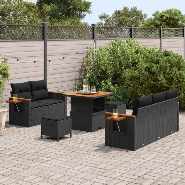 vidaXL Conjunto de sof&aacute;s de jard&iacute;n 10 pcs Negro rat&aacute;n sint&eacute;tico