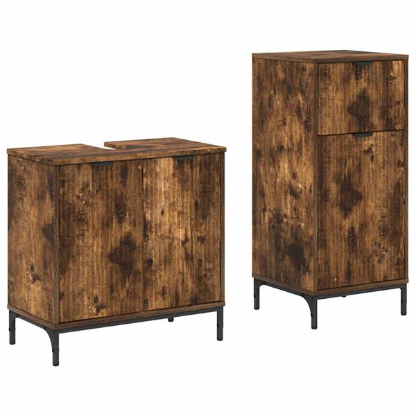 vidaXL Juego de muebles de ba&ntilde;o con caj&oacute;n 2 pcs Roble ahumado