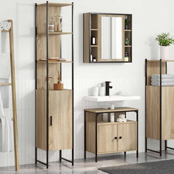vidaXL Juego de muebles de ba&ntilde;o con estante 3 pcs Roble Sonoma