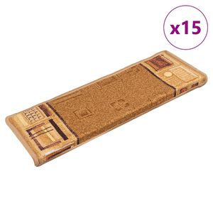 vidaXL Alfombrilla autoadhesiva de escalera 15 uds beige 65x21x4 cm