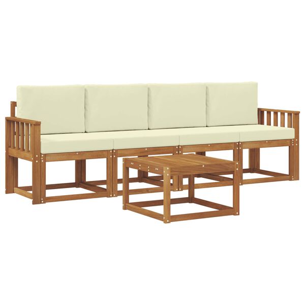 vidaXL Conjunto de sof&aacute;s de exterior con coj&iacute;n 5 pcs Natural y Crema