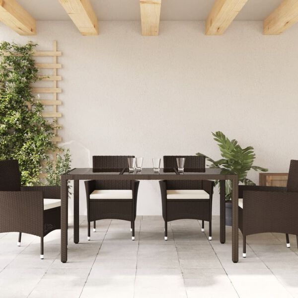 vidaXL Mesa de jardín superficie de vidrio ratán PE marrón 150x90x75cm