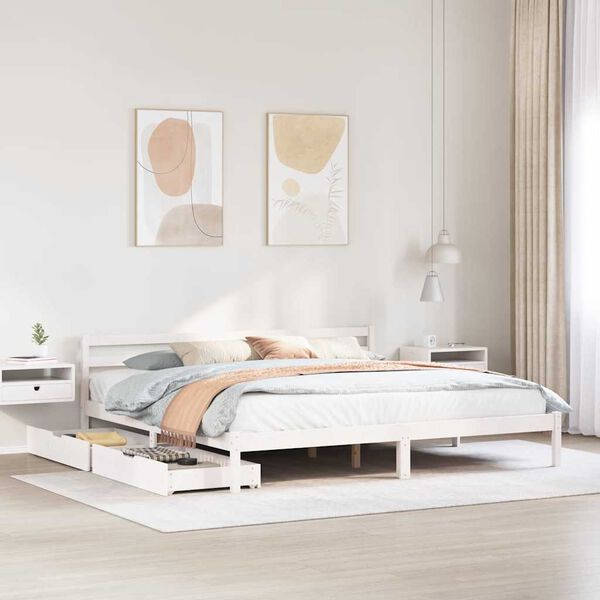 vidaXL Cama sin colch&oacute;n madera maciza de pino blanca 180x200 cm
