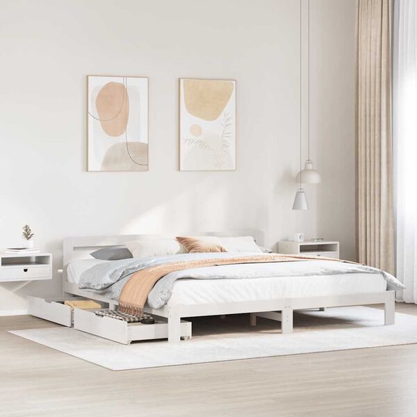 vidaXL Estructura de cama sin colch&oacute;n madera maciza blanca 200x200 cm