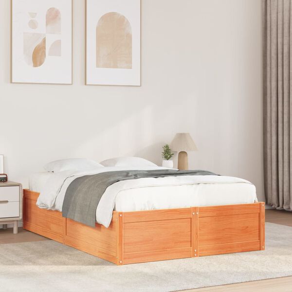 vidaXL Estructura de cama sin colch&oacute;n madera maciza marr&oacute;n 135x190 cm