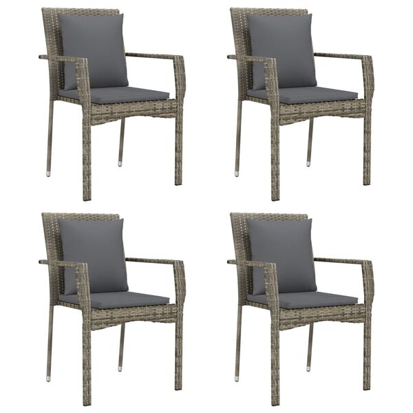 vidaXL Set comedor jard&iacute;n 5 pzas y cojines rat&aacute;n sint&eacute;tico negro gris