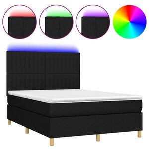 vidaXL Cama box spring colch&oacute;n y luces LED tela negro 140x190 cm