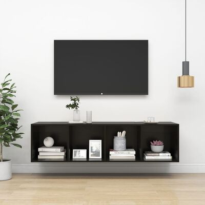 vidaXL Mueble TV pared contrachapada negro brillo 37x37x142,5 cm