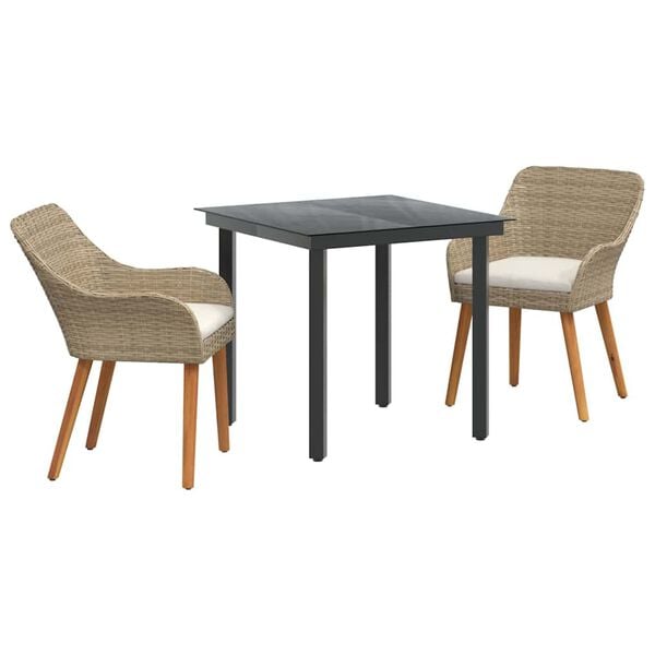 vidaXL Conjunto de Comedor de Jardín 3 pcs Beige ratán sintético