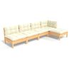 vidaXL Muebles de jard&iacute;n 5 piezas cojines madera de pino crema