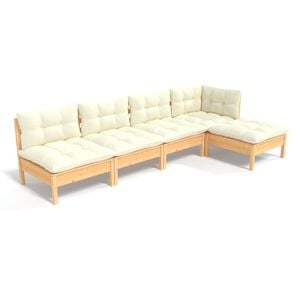 vidaXL Muebles de jard&iacute;n 5 piezas cojines madera de pino crema