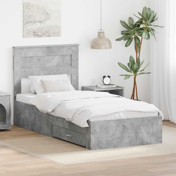 vidaXL Estructura de cama con caj&oacute;n Gris Concreto y Plata 75 x 190 cm