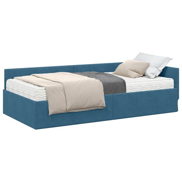 vidaXL Estructura de Cama Esquina con Colch&oacute;n 2 pcs Azul Terciopelo