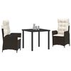 vidaXL Conjunto de Comedor de Jard&iacute;n 3 pcs Marr&oacute;n rat&aacute;n sint&eacute;tico
