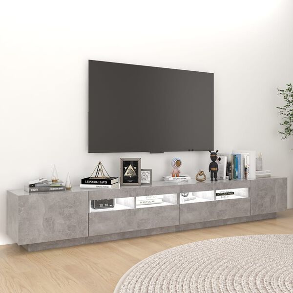 vidaXL Mueble para TV con luces LED gris hormig&oacute;n 260x35x40 cm