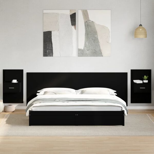 vidaXL Cabecero de cama con mesitas madera de ingenier&iacute;a negro 240 cm