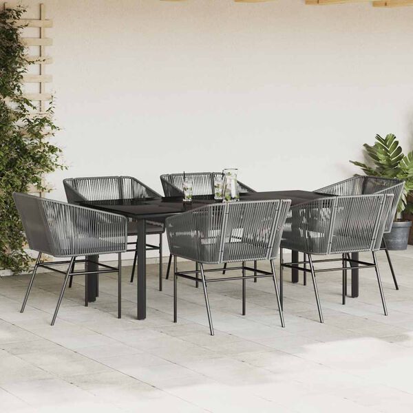 vidaXL Juego comedor jardín 7 pzas cojines ratán sintético vidrio gris