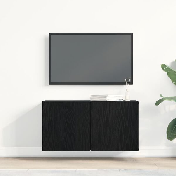 vidaXL Mueble de TV roble negro 80x30x41 cm madera de ingenier&iacute;a