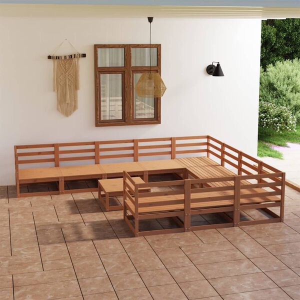 vidaXL Juego de muebles de jard&iacute;n 11 piezas madera maciza de pino