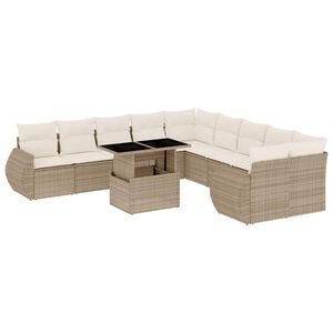 vidaXL Set de sof&aacute;s de jard&iacute;n 11pzas con cojines rat&aacute;n sint&eacute;tico beige