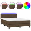 vidaXL Cama box spring colch&oacute;n luces LED tela marr&oacute;n oscuro 140x190 cm
