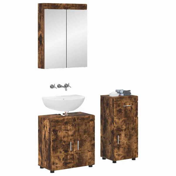 vidaXL Juego de muebles de ba&ntilde;o con caj&oacute;n TULUM Roble ahumado