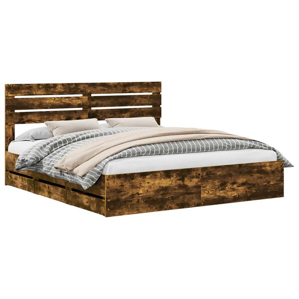 vidaXL Estructura de cama Roble ahumado 200 x 200 cm Madera Ingenieril