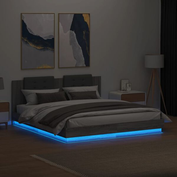 vidaXL Estructura de cama cabecero luces LED gris Sonoma 180x200 cm