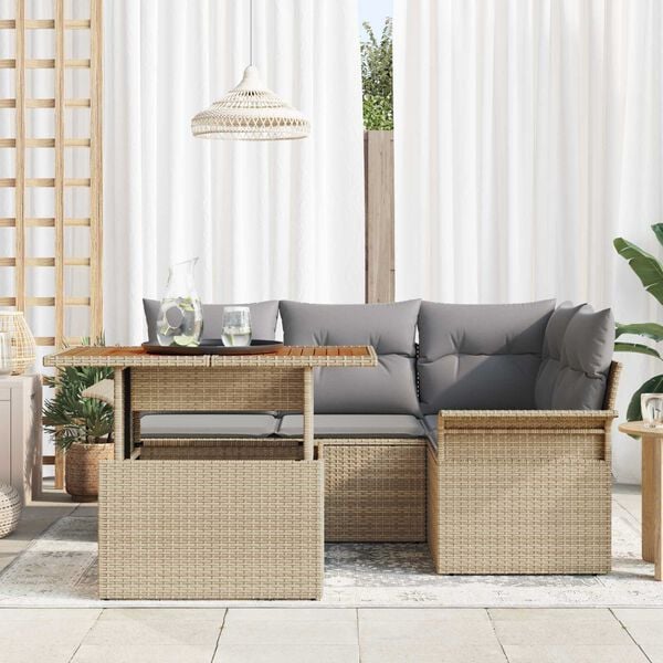 vidaXL Conjunto de sofá de jardín 5 pcs Beige Poliratán