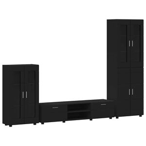 vidaXL Conjunto de mueble de TV con caj&oacute;n Negro Madera de ingenier&iacute;a