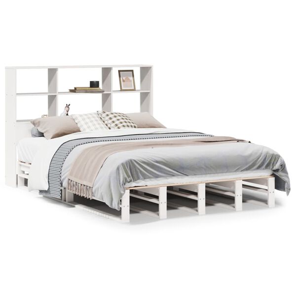 vidaXL Cama con estanter&iacute;a sin colch&oacute;n madera maciza blanca 120x200 cm