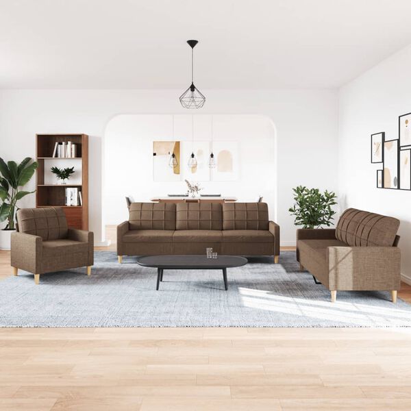 vidaXL Juego de sof&aacute;s 3 piezas tela marr&oacute;n